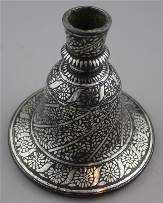 An Indian Bidri ware bell shaped huqqa base, 19th century, 16cm